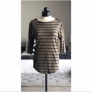 Ann Taylor Green Striped Gold Sequin Tee Size XS Casual Nautical Comfy